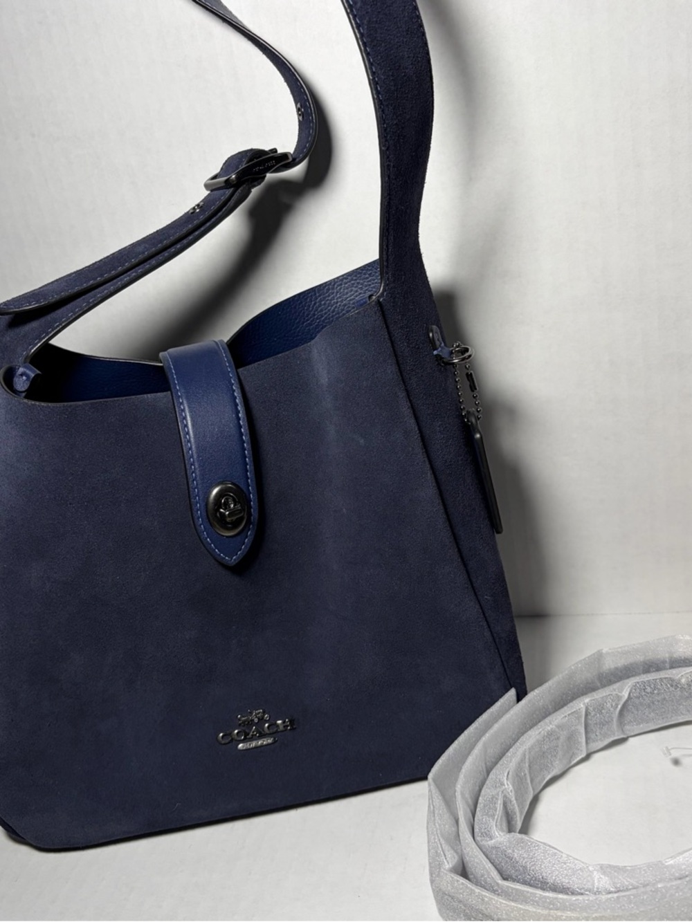 Coach Hadley Convertible Crossbody Bag Suede Leather Deep Blue
